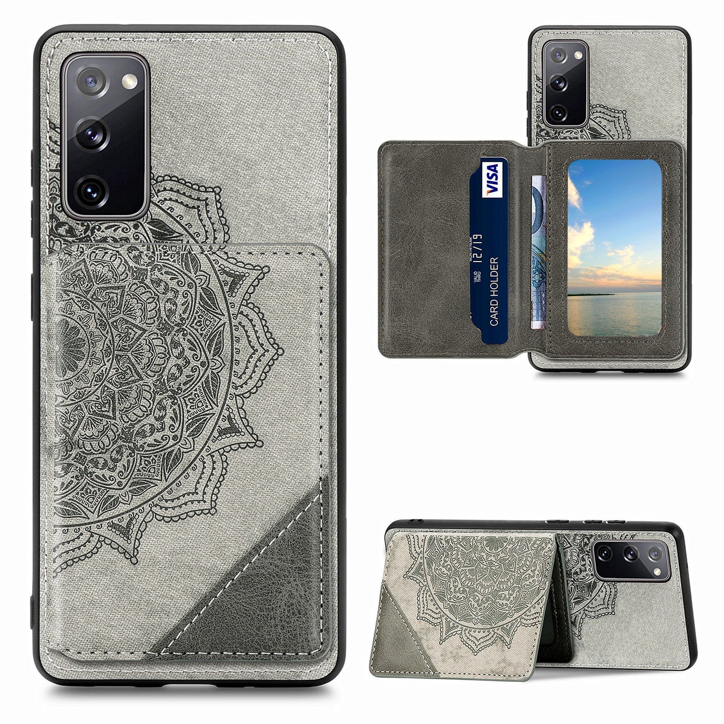 Mandala Flower Pattern PU Leather+TPU Flip Wallet Phone Case for Samsung Galaxy S20 FE 4G/FE 5G/S20 Lite/S20 FE 2022 - Grey