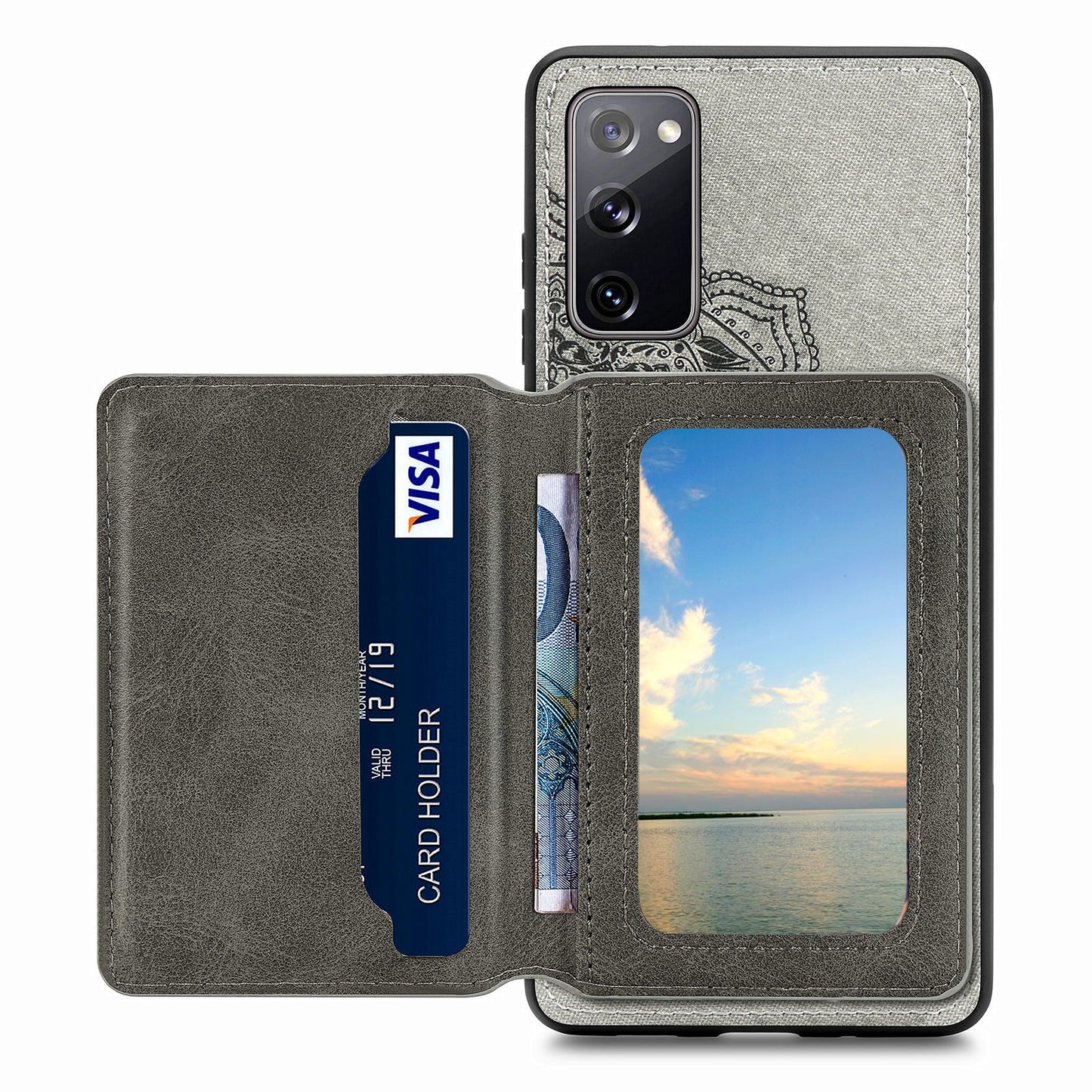 Mandala Flower Pattern PU Leather+TPU Flip Wallet Phone Case for Samsung Galaxy S20 FE 4G/FE 5G/S20 Lite/S20 FE 2022 - Grey