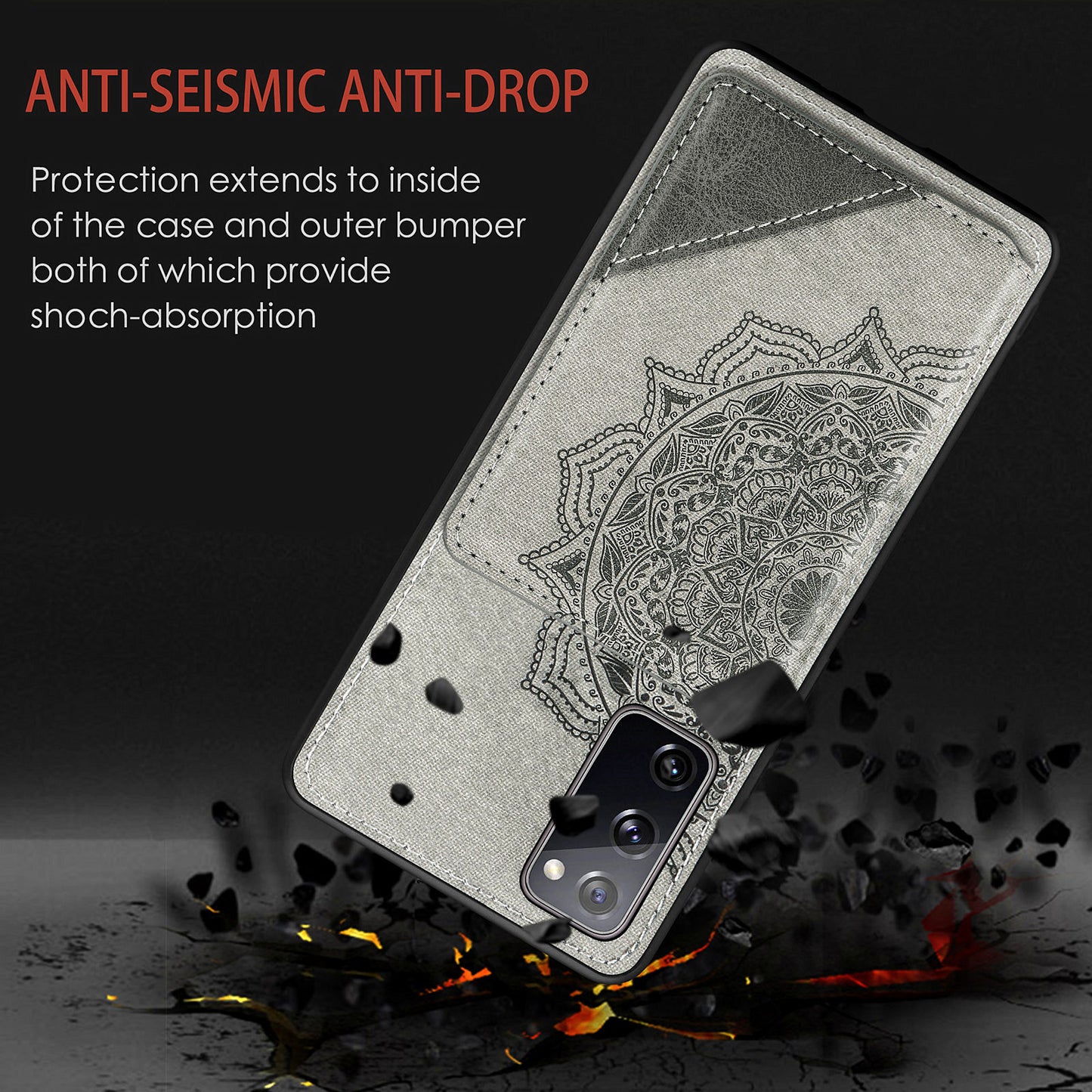 Mandala Flower Pattern PU Leather+TPU Flip Wallet Phone Case for Samsung Galaxy S20 FE 4G/FE 5G/S20 Lite/S20 FE 2022 - Grey
