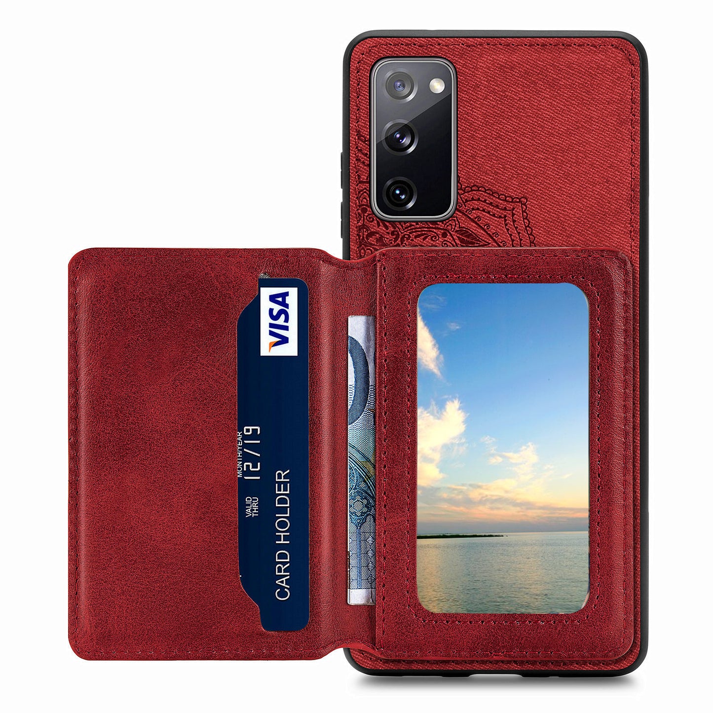 Mandala Flower Pattern PU Leather+TPU Flip Wallet Phone Case for Samsung Galaxy S20 FE 4G/FE 5G/S20 Lite/S20 FE 2022 - Red