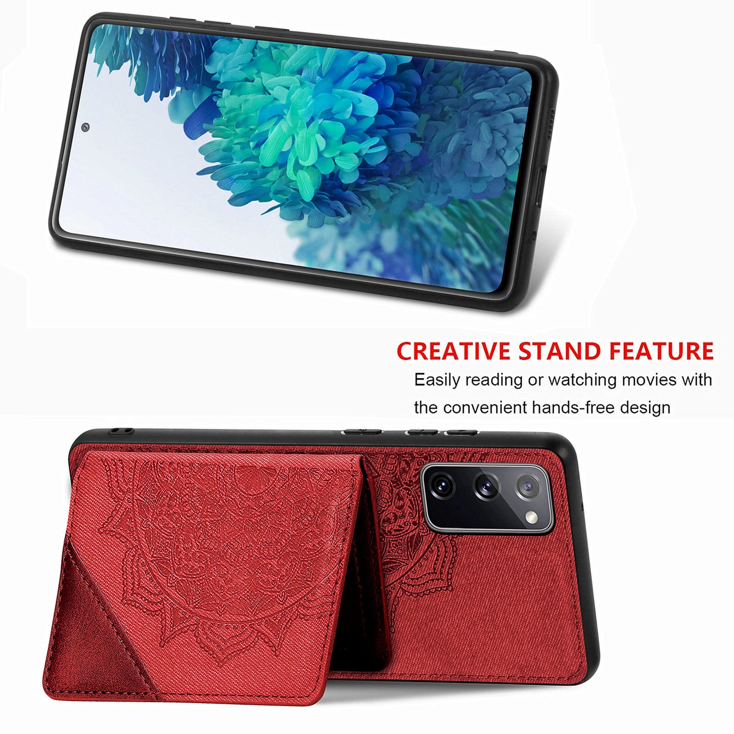 Mandala Flower Pattern PU Leather+TPU Flip Wallet Phone Case for Samsung Galaxy S20 FE 4G/FE 5G/S20 Lite/S20 FE 2022 - Red