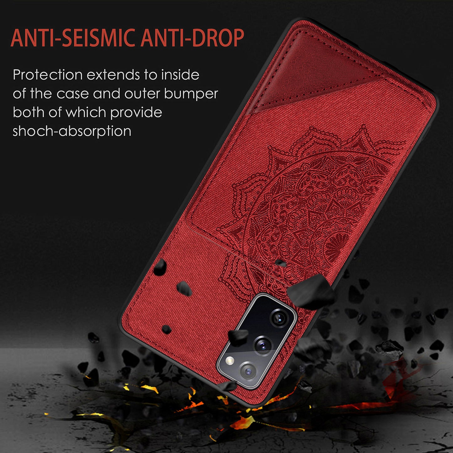 Mandala Flower Pattern PU Leather+TPU Flip Wallet Phone Case for Samsung Galaxy S20 FE 4G/FE 5G/S20 Lite/S20 FE 2022 - Red