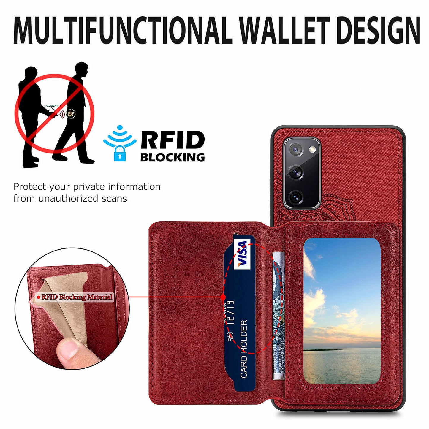 Mandala Flower Pattern PU Leather+TPU Flip Wallet Phone Case for Samsung Galaxy S20 FE 4G/FE 5G/S20 Lite/S20 FE 2022 - Red