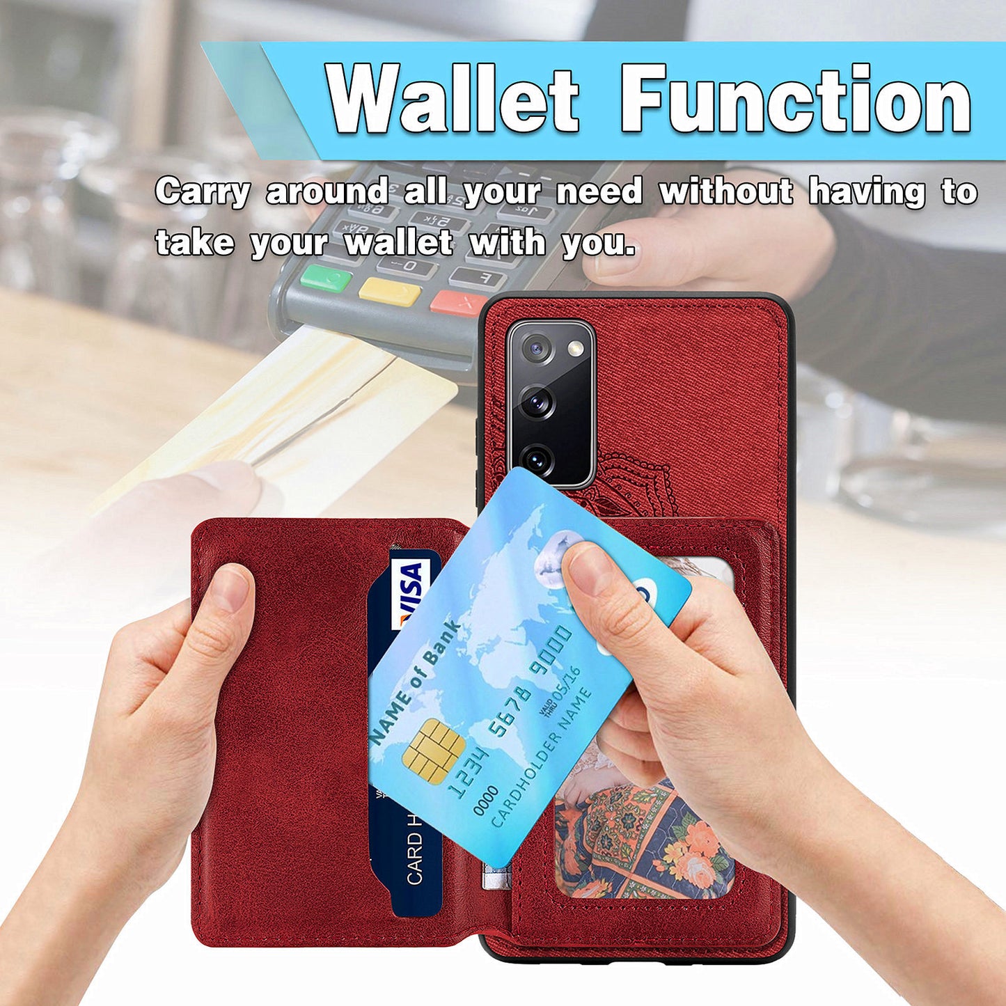 Mandala Flower Pattern PU Leather+TPU Flip Wallet Phone Case for Samsung Galaxy S20 FE 4G/FE 5G/S20 Lite/S20 FE 2022 - Red