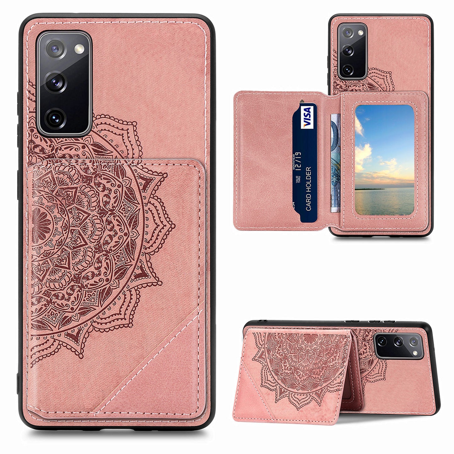 Mandala Flower Pattern PU Leather+TPU Flip Wallet Phone Case for Samsung Galaxy S20 FE 4G/FE 5G/S20 Lite/S20 FE 2022 - Pink