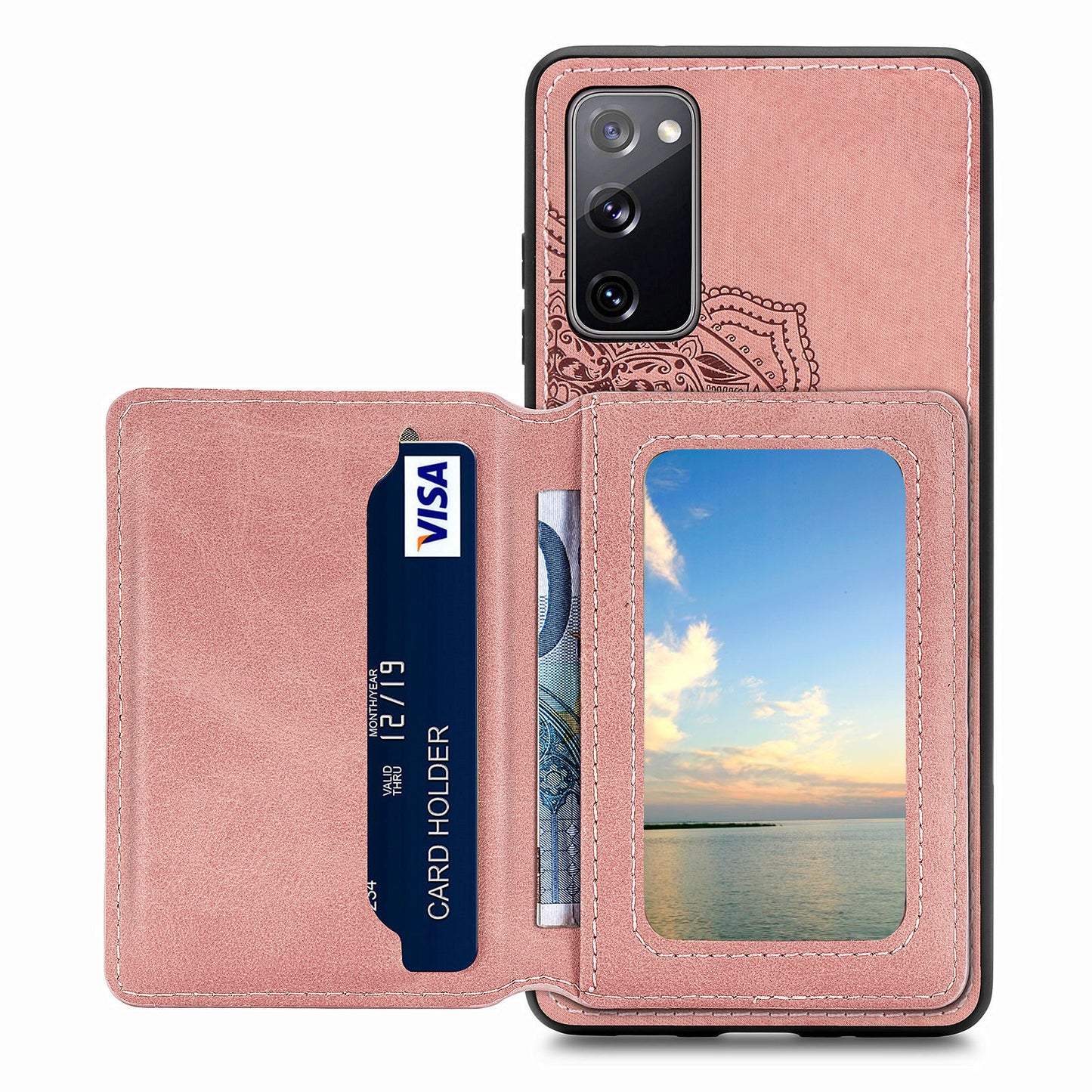 Mandala Flower Pattern PU Leather+TPU Flip Wallet Phone Case for Samsung Galaxy S20 FE 4G/FE 5G/S20 Lite/S20 FE 2022 - Pink