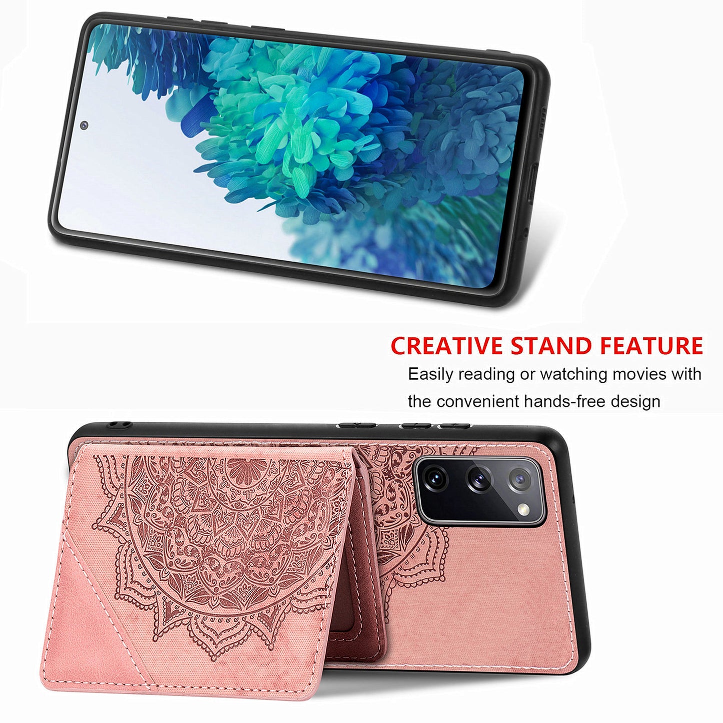 Mandala Flower Pattern PU Leather+TPU Flip Wallet Phone Case for Samsung Galaxy S20 FE 4G/FE 5G/S20 Lite/S20 FE 2022 - Pink