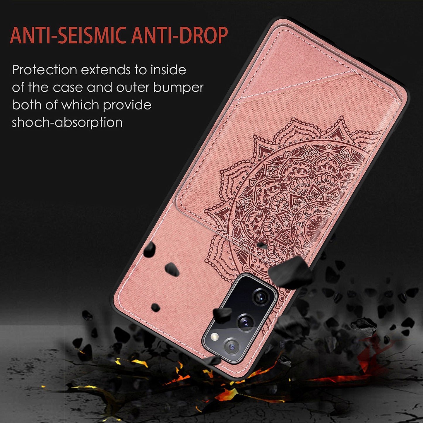 Mandala Flower Pattern PU Leather+TPU Flip Wallet Phone Case for Samsung Galaxy S20 FE 4G/FE 5G/S20 Lite/S20 FE 2022 - Pink