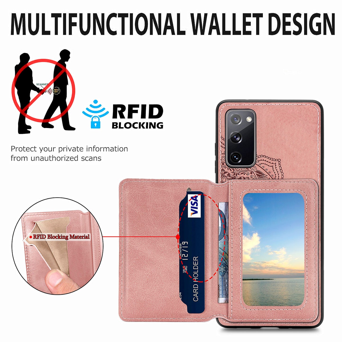 Mandala Flower Pattern PU Leather+TPU Flip Wallet Phone Case for Samsung Galaxy S20 FE 4G/FE 5G/S20 Lite/S20 FE 2022 - Pink