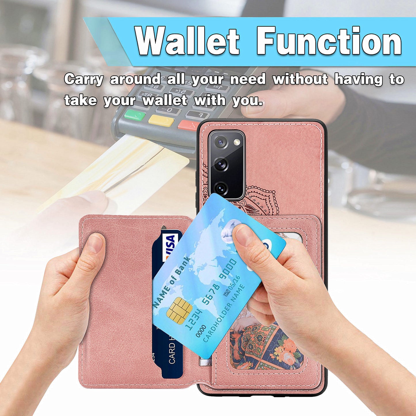 Mandala Flower Pattern PU Leather+TPU Flip Wallet Phone Case for Samsung Galaxy S20 FE 4G/FE 5G/S20 Lite/S20 FE 2022 - Pink