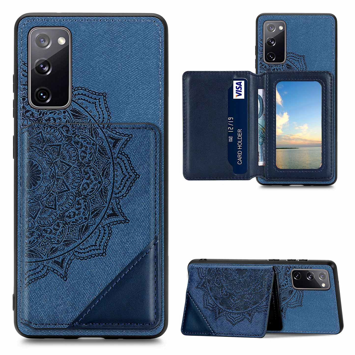 Mandala Flower Pattern PU Leather+TPU Flip Wallet Phone Case for Samsung Galaxy S20 FE 4G/FE 5G/S20 Lite/S20 FE 2022 - Blue
