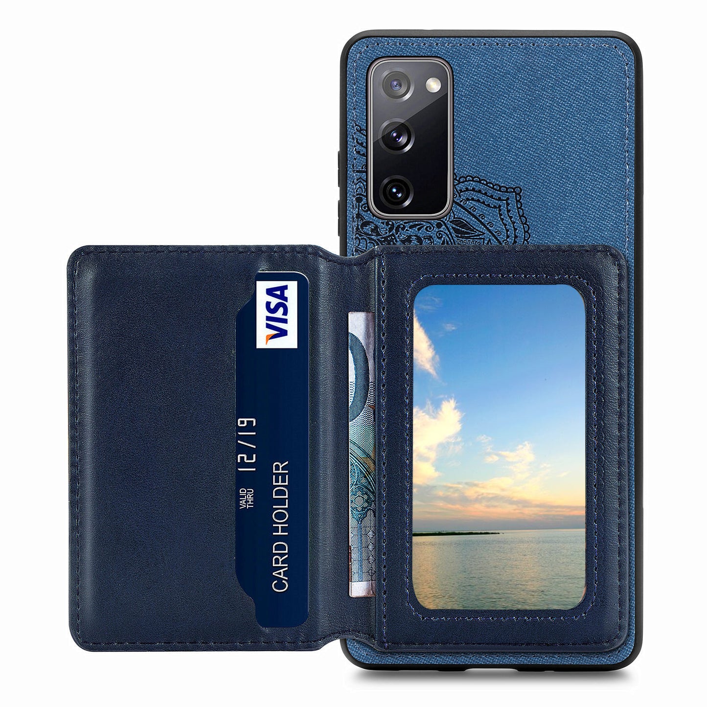 Mandala Flower Pattern PU Leather+TPU Flip Wallet Phone Case for Samsung Galaxy S20 FE 4G/FE 5G/S20 Lite/S20 FE 2022 - Blue
