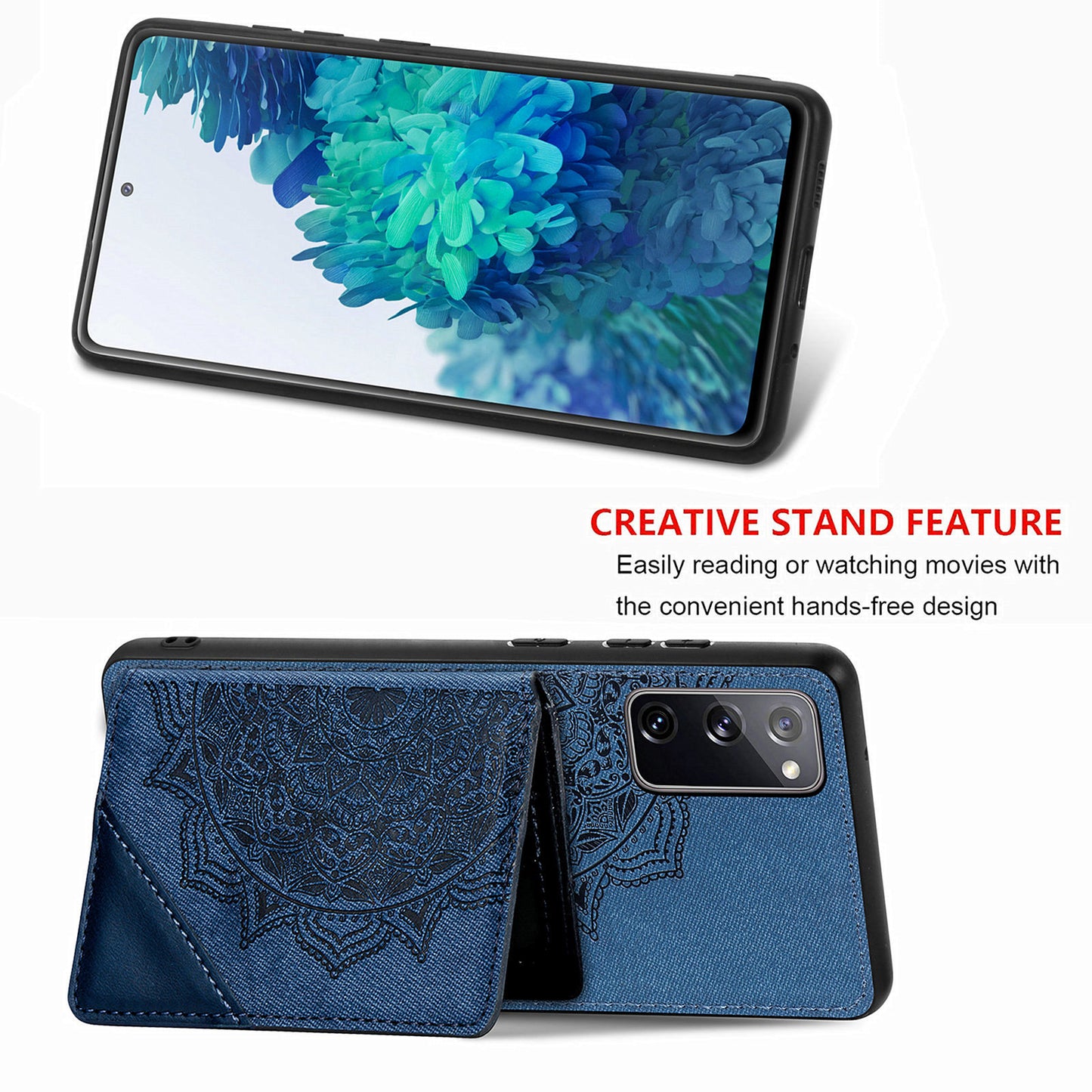 Mandala Flower Pattern PU Leather+TPU Flip Wallet Phone Case for Samsung Galaxy S20 FE 4G/FE 5G/S20 Lite/S20 FE 2022 - Blue