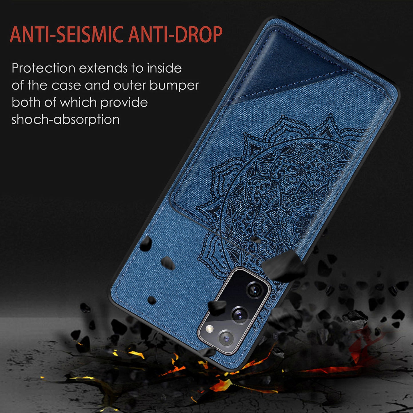 Mandala Flower Pattern PU Leather+TPU Flip Wallet Phone Case for Samsung Galaxy S20 FE 4G/FE 5G/S20 Lite/S20 FE 2022 - Blue