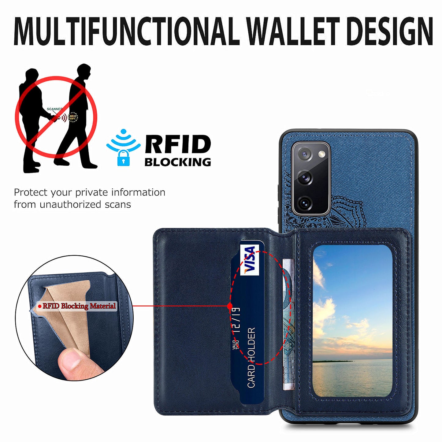 Mandala Flower Pattern PU Leather+TPU Flip Wallet Phone Case for Samsung Galaxy S20 FE 4G/FE 5G/S20 Lite/S20 FE 2022 - Blue