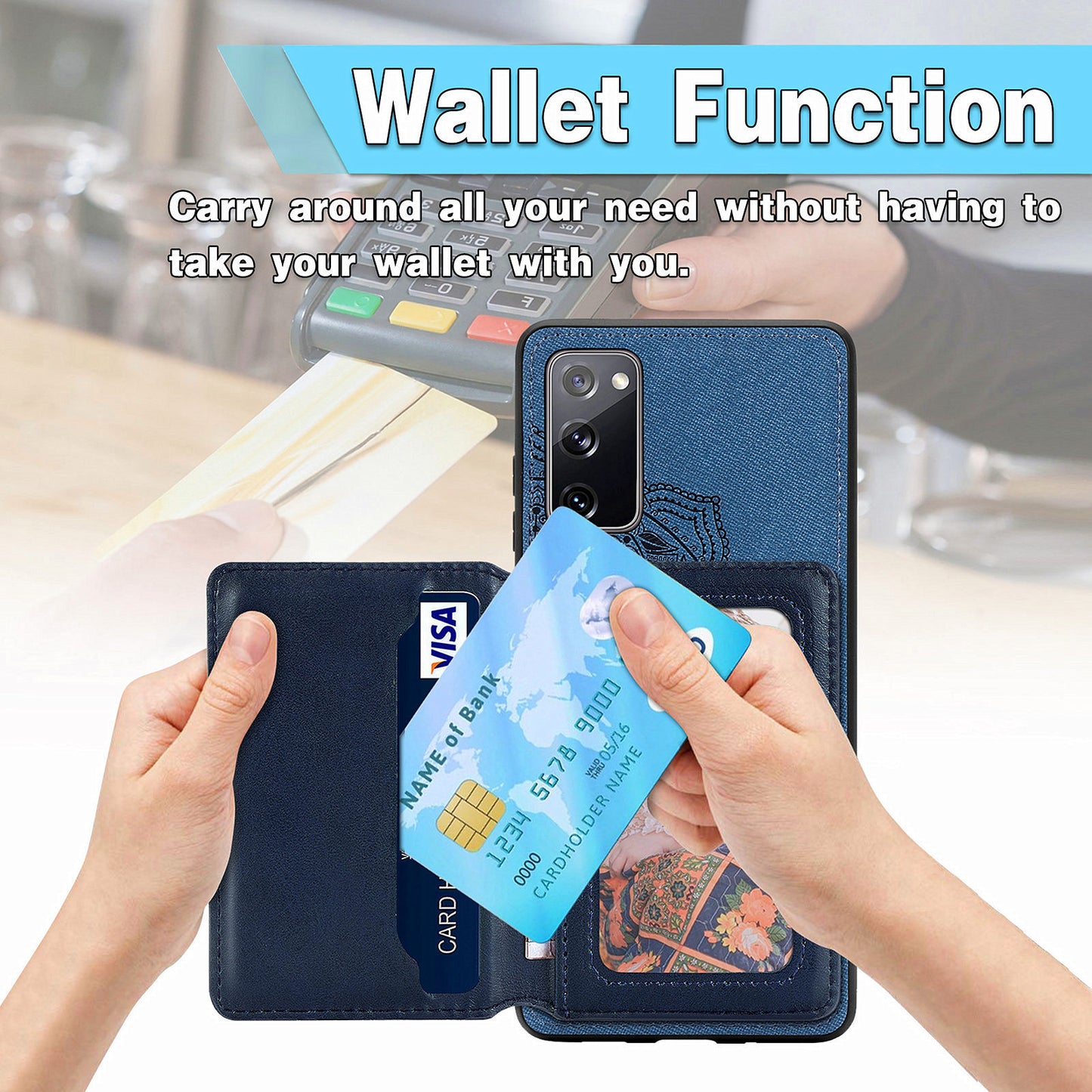 Mandala Flower Pattern PU Leather+TPU Flip Wallet Phone Case for Samsung Galaxy S20 FE 4G/FE 5G/S20 Lite/S20 FE 2022 - Blue