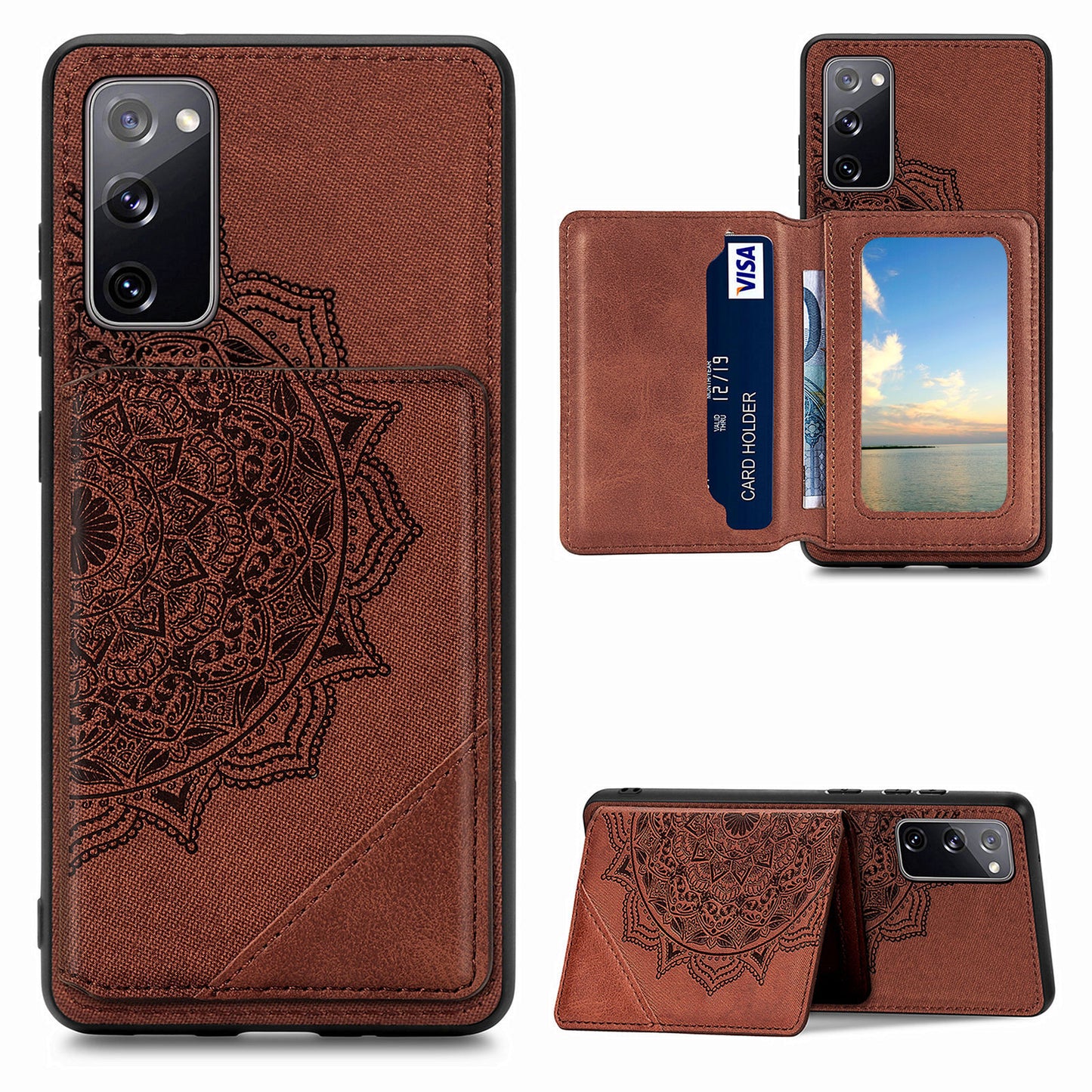 Mandala Flower Pattern PU Leather+TPU Flip Wallet Phone Case for Samsung Galaxy S20 FE 4G/FE 5G/S20 Lite/S20 FE 2022 - Brown