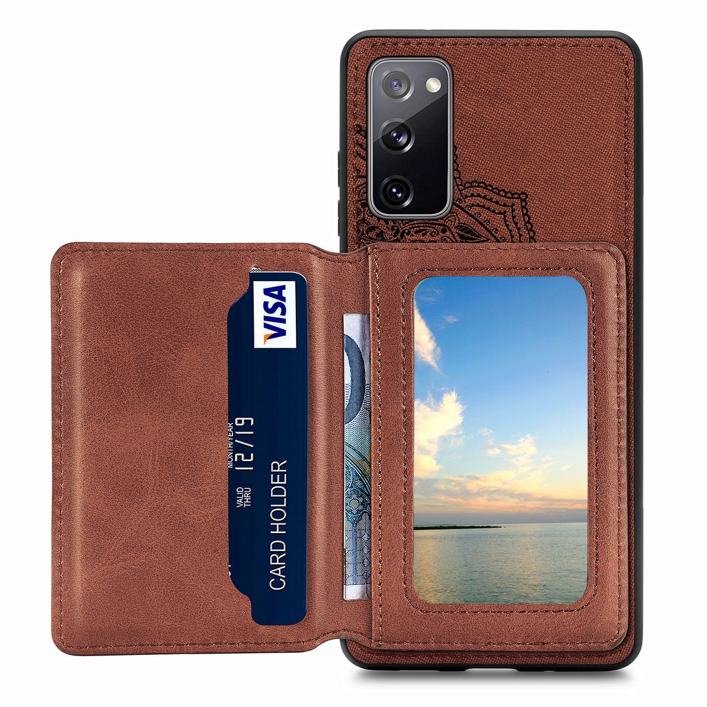Mandala Flower Pattern PU Leather+TPU Flip Wallet Phone Case for Samsung Galaxy S20 FE 4G/FE 5G/S20 Lite/S20 FE 2022 - Brown