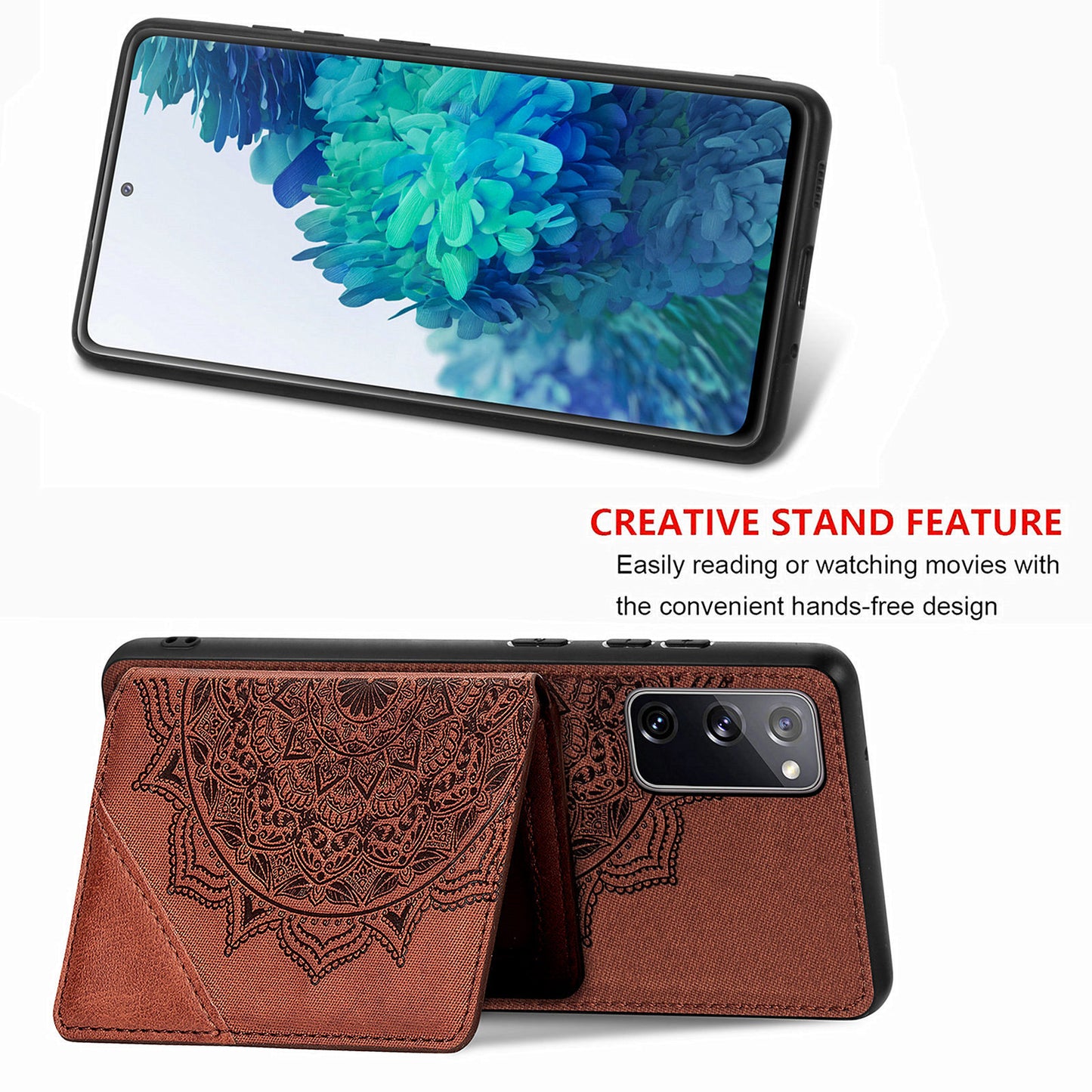 Mandala Flower Pattern PU Leather+TPU Flip Wallet Phone Case for Samsung Galaxy S20 FE 4G/FE 5G/S20 Lite/S20 FE 2022 - Brown
