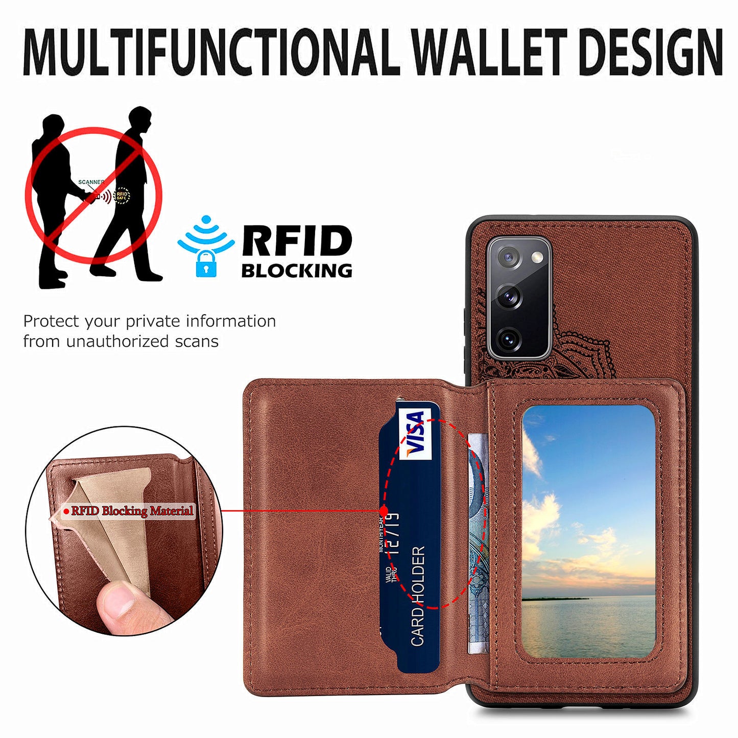 Mandala Flower Pattern PU Leather+TPU Flip Wallet Phone Case for Samsung Galaxy S20 FE 4G/FE 5G/S20 Lite/S20 FE 2022 - Brown