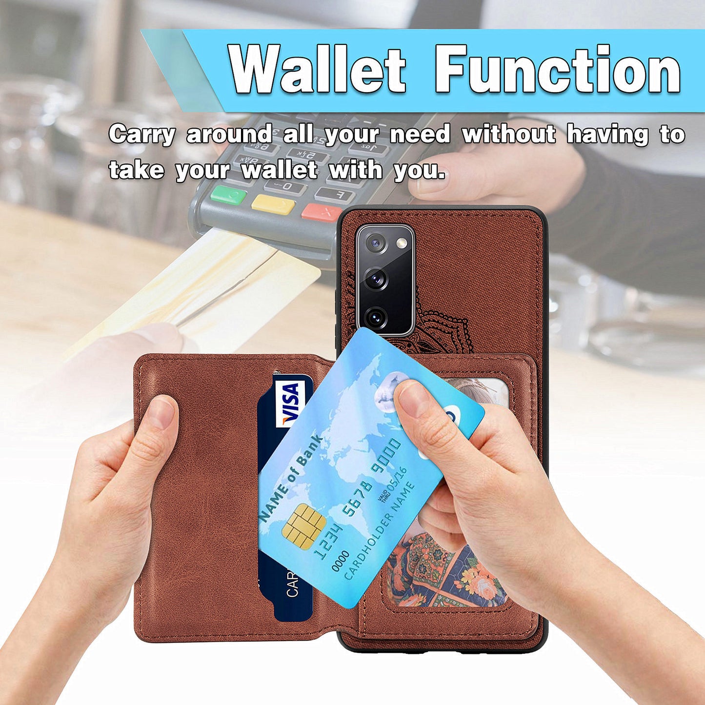Mandala Flower Pattern PU Leather+TPU Flip Wallet Phone Case for Samsung Galaxy S20 FE 4G/FE 5G/S20 Lite/S20 FE 2022 - Brown