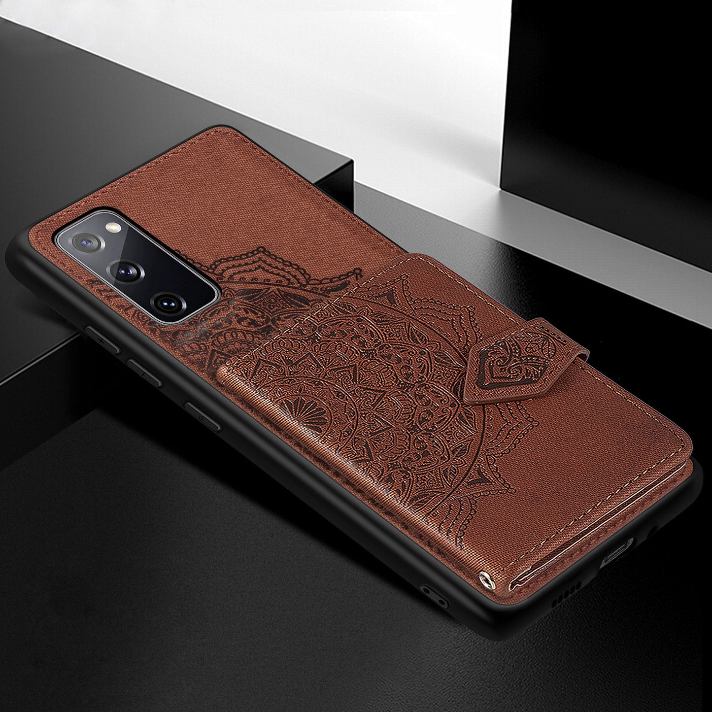 Card Slot Design PU Leather Coated TPU Phone Case with Kickstand and Strap for Samsung Galaxy S20 FE 4G/FE 5G/S20 Lite/S20 FE 2022 - Brown