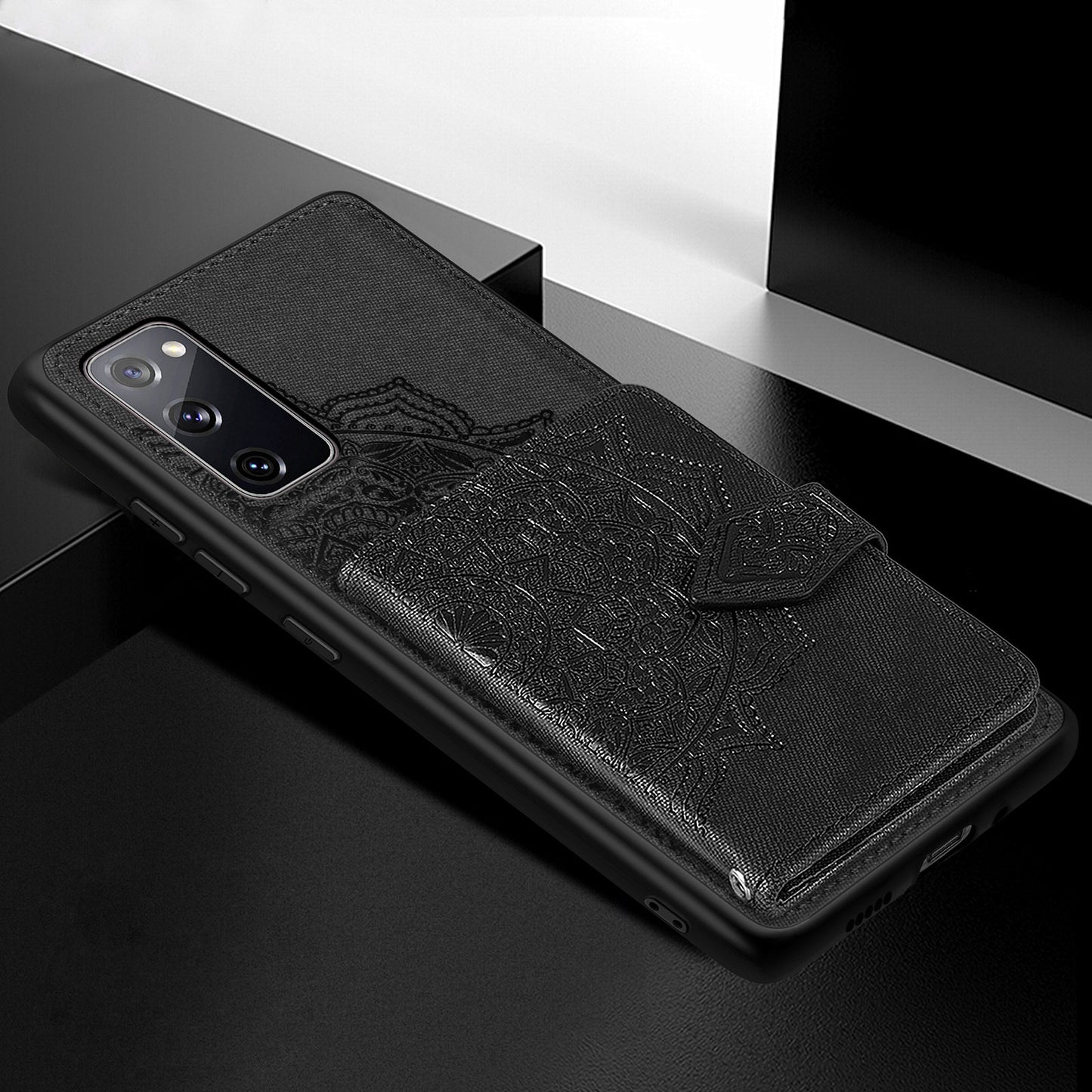 Card Slot Design PU Leather Coated TPU Phone Case with Kickstand and Strap for Samsung Galaxy S20 FE 4G/FE 5G/S20 Lite/S20 FE 2022 - Black