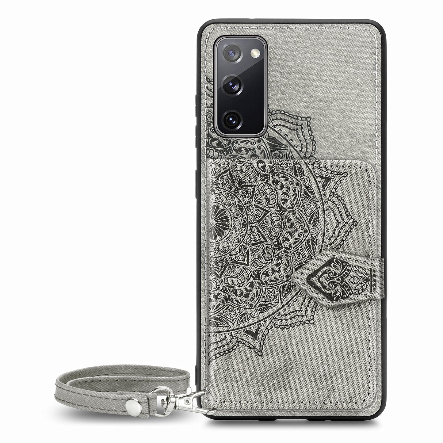 Card Slot Design PU Leather Coated TPU Phone Case with Kickstand and Strap for Samsung Galaxy S20 FE 4G/FE 5G/S20 Lite/S20 FE 2022 - Grey