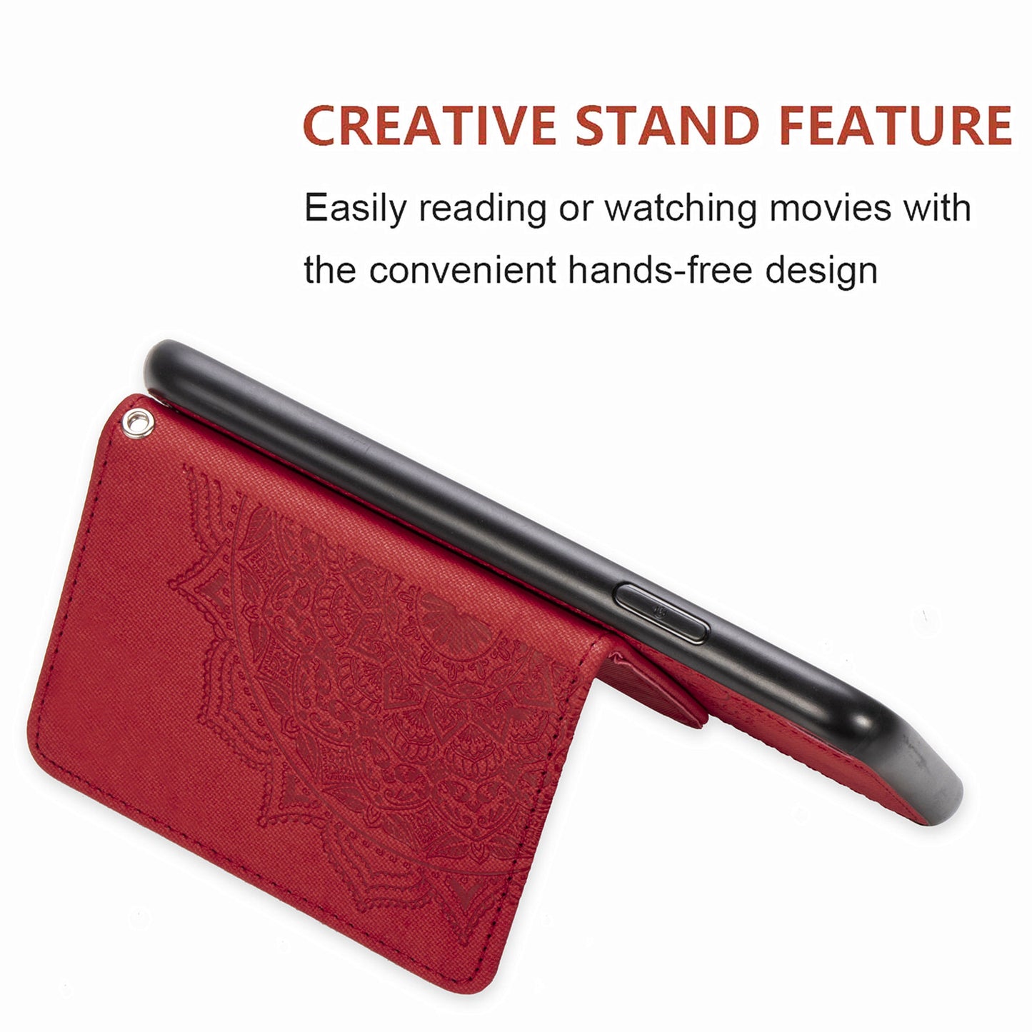 Card Slot Design PU Leather Coated TPU Phone Case with Kickstand and Strap for Samsung Galaxy S20 FE 4G/FE 5G/S20 Lite/S20 FE 2022 - Red