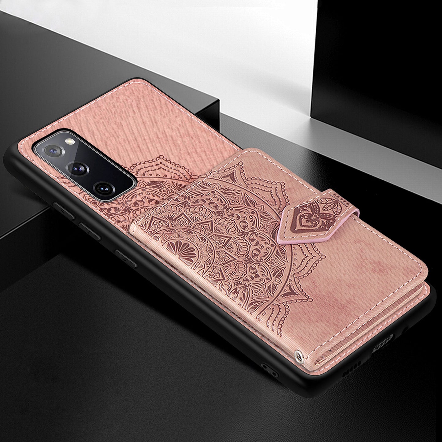 Card Slot Design PU Leather Coated TPU Phone Case with Kickstand and Strap for Samsung Galaxy S20 FE 4G/FE 5G/S20 Lite/S20 FE 2022 - Pink