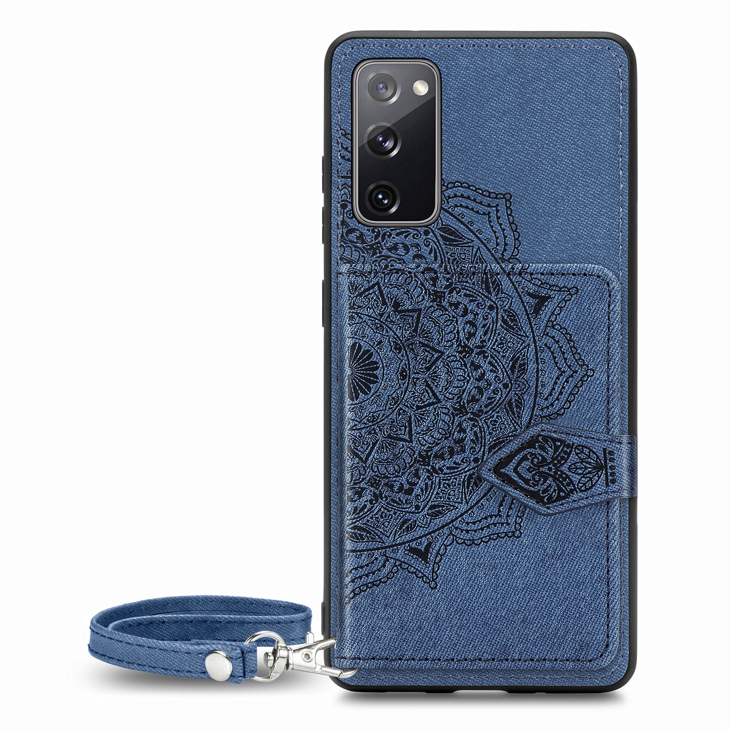 Card Slot Design PU Leather Coated TPU Phone Case with Kickstand and Strap for Samsung Galaxy S20 FE 4G/FE 5G/S20 Lite/S20 FE 2022 - Blue
