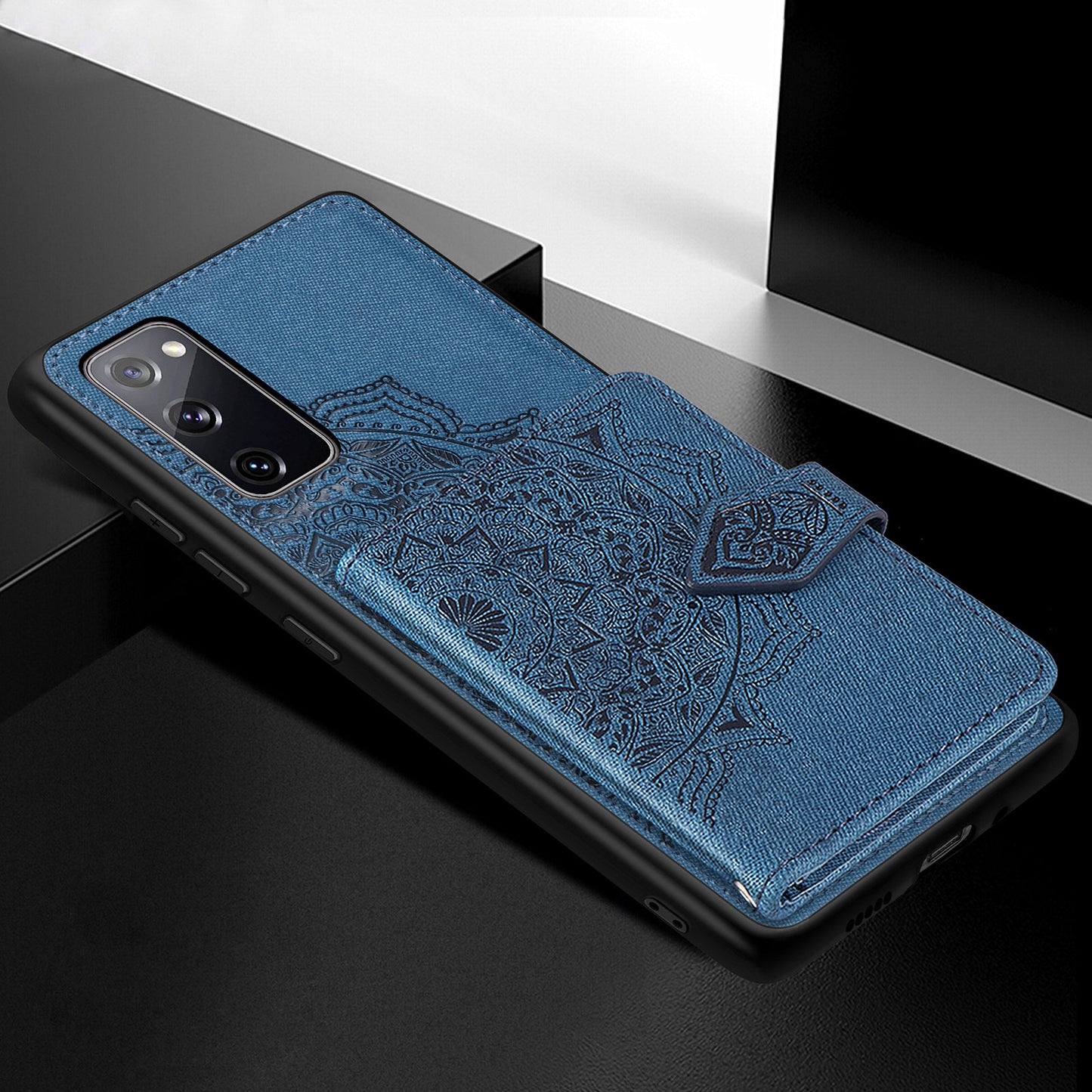 Card Slot Design PU Leather Coated TPU Phone Case with Kickstand and Strap for Samsung Galaxy S20 FE 4G/FE 5G/S20 Lite/S20 FE 2022 - Blue