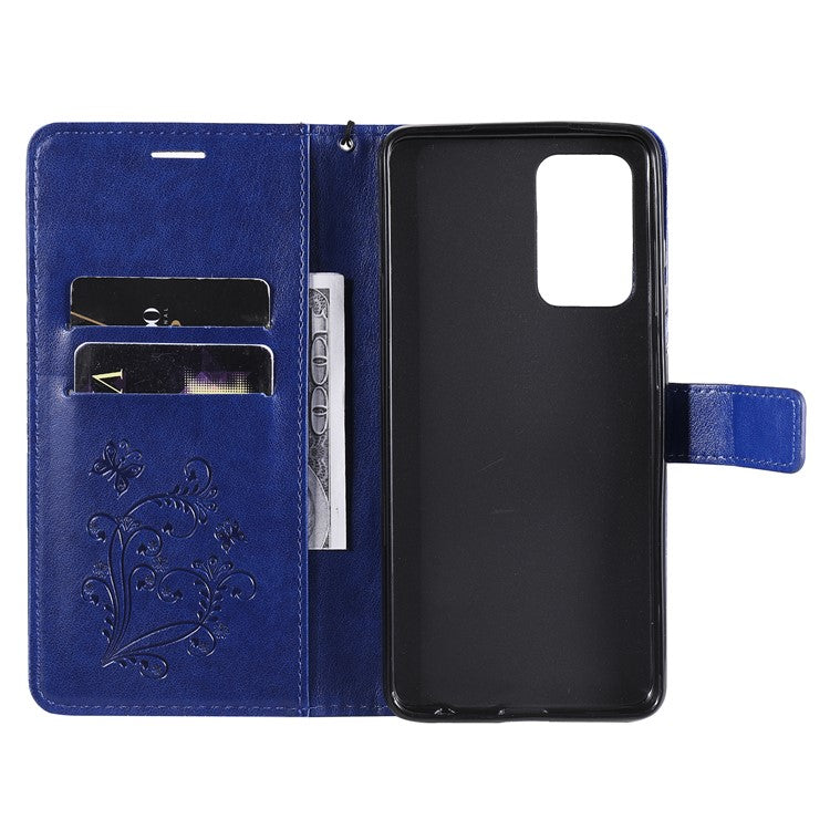 KT Imprinting Flower Series-2 Imprinted Butterflies Flower Leather Wallet Stand Case for Samsung Galaxy A52 4G/5G / A52s 5G - Blue