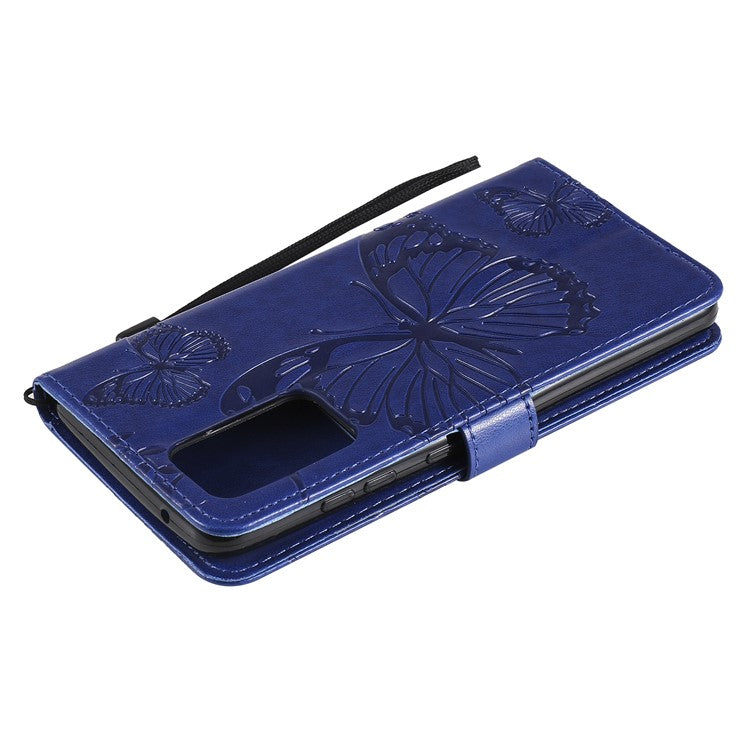 KT Imprinting Flower Series-2 Imprinted Butterflies Flower Leather Wallet Stand Case for Samsung Galaxy A52 4G/5G / A52s 5G - Blue