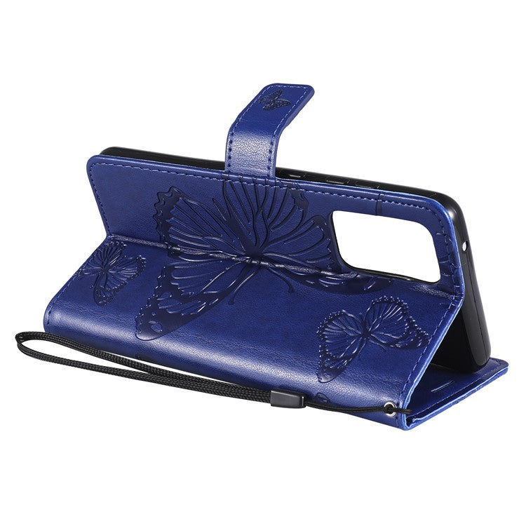 KT Imprinting Flower Series-2 Imprinted Butterflies Flower Leather Wallet Stand Case for Samsung Galaxy A52 4G/5G / A52s 5G - Blue