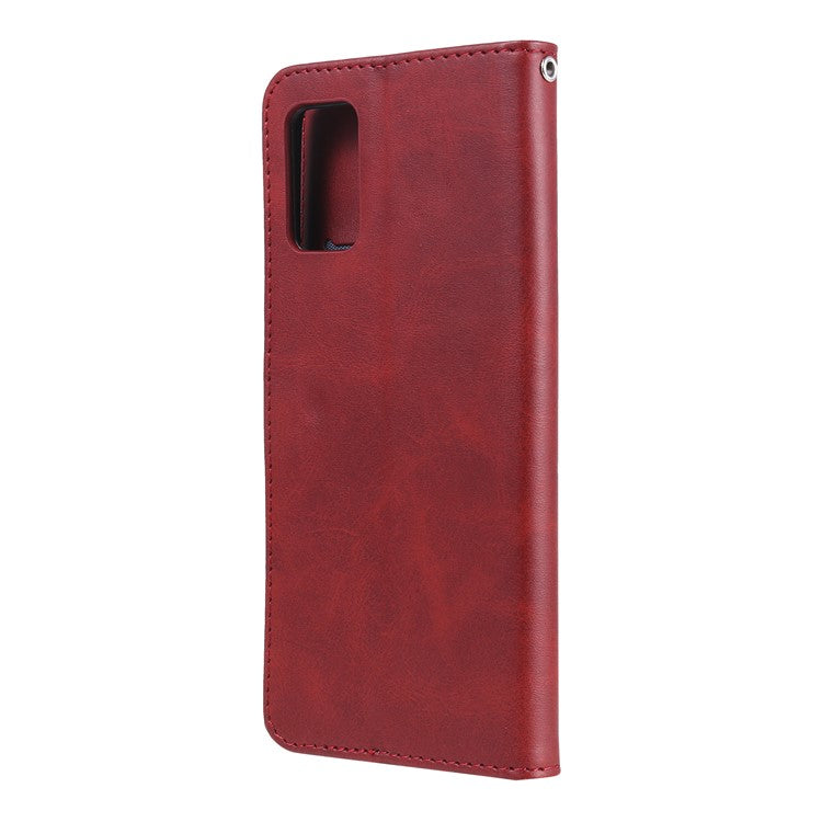 Zipper Pocket Leather Wallet Stand Case for Samsung Galaxy A02s (164.2x75.9x9.1mm) - Red