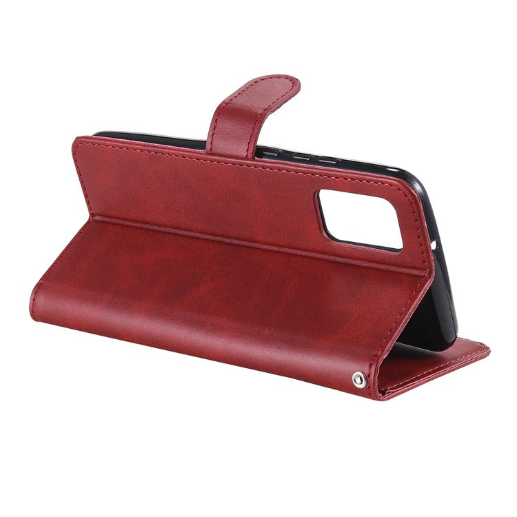 Zipper Pocket Leather Wallet Stand Case for Samsung Galaxy A02s (164.2x75.9x9.1mm) - Red
