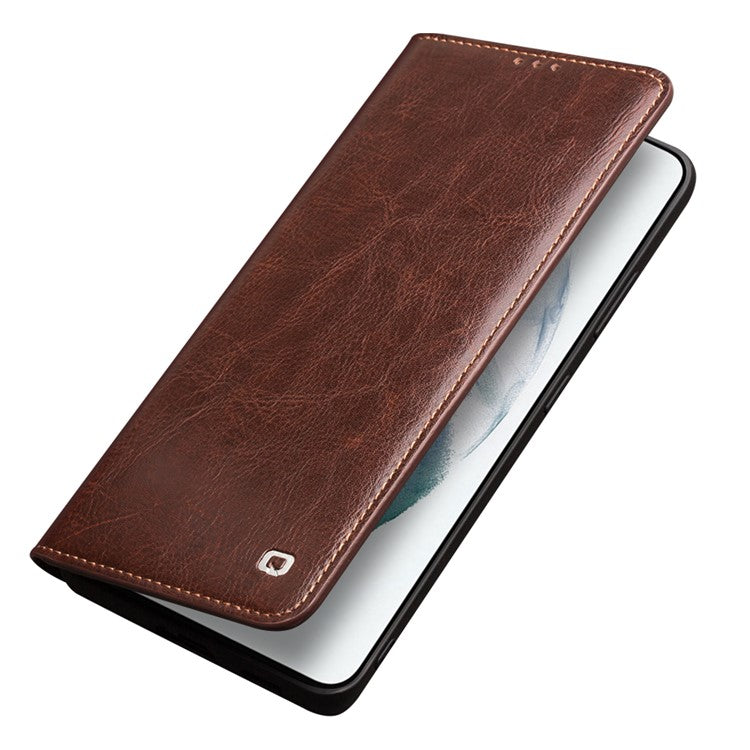QIALINO For Samsung Galaxy S21 Plus 5G Wallet Design Folio Flip Genuine Leather Phone Cover - Brown