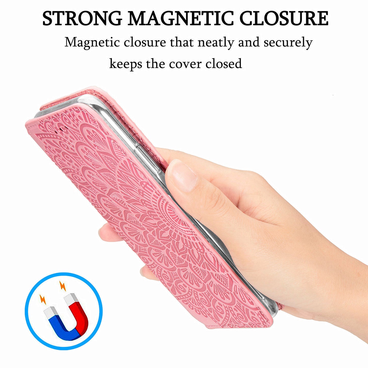 Imprinted Mandala Flower Pattern Auto-absorbed PU Leather Case Stand Wallet for Samsung Galaxy S20 4G/S20 5G - Pink