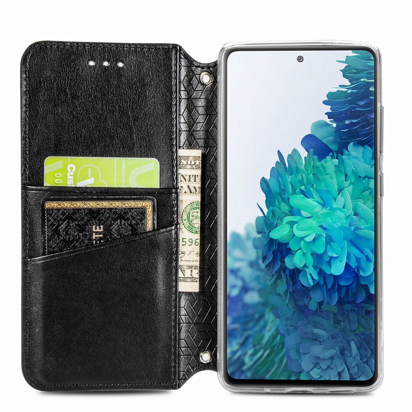 Stand Wallet Design Imprinted Mandala Flower Pattern Auto-absorbed PU Leather Case for Samsung Galaxy S20 FE 4G/FE 5G/S20 Lite/S20 FE 2022 - Black