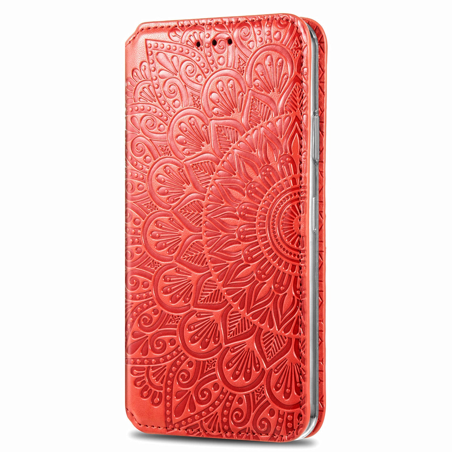 Stand Wallet Design Imprinted Mandala Flower Pattern Auto-absorbed PU Leather Case for Samsung Galaxy S20 FE 4G/FE 5G/S20 Lite/S20 FE 2022 - Red