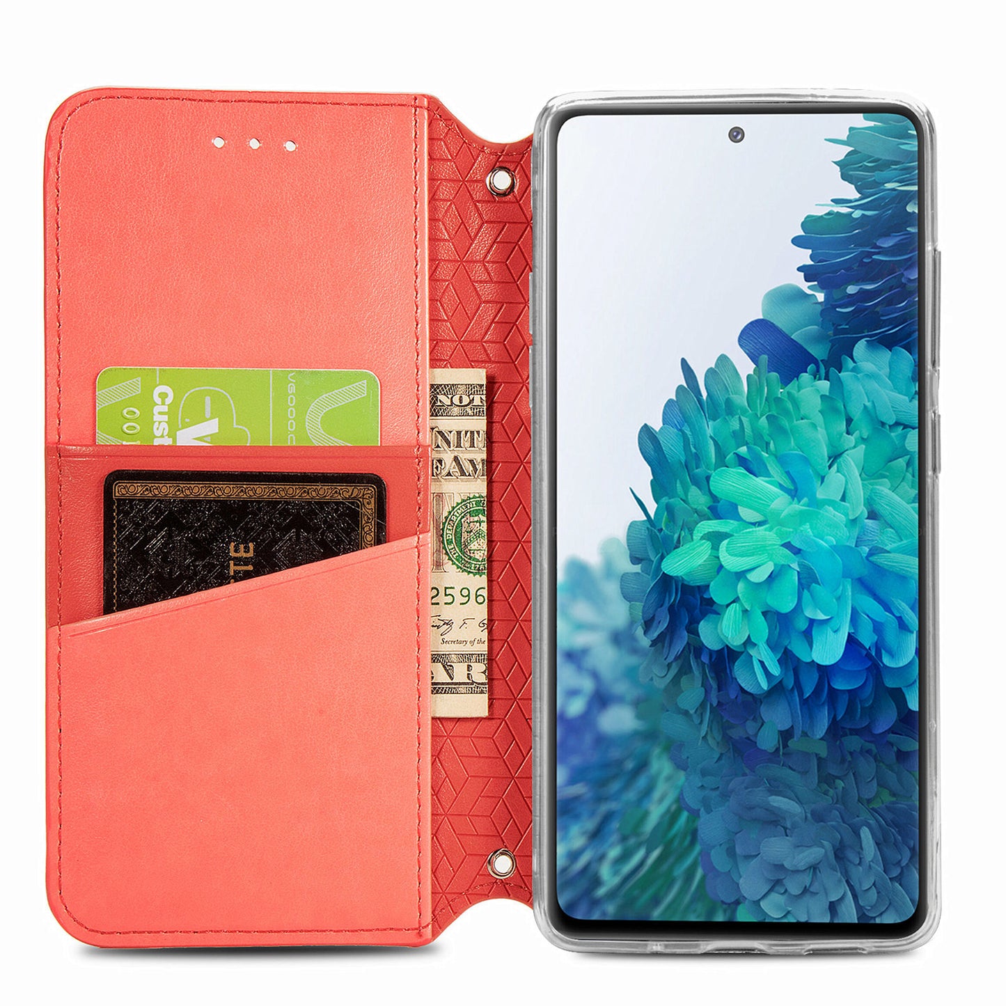 Stand Wallet Design Imprinted Mandala Flower Pattern Auto-absorbed PU Leather Case for Samsung Galaxy S20 FE 4G/FE 5G/S20 Lite/S20 FE 2022 - Red