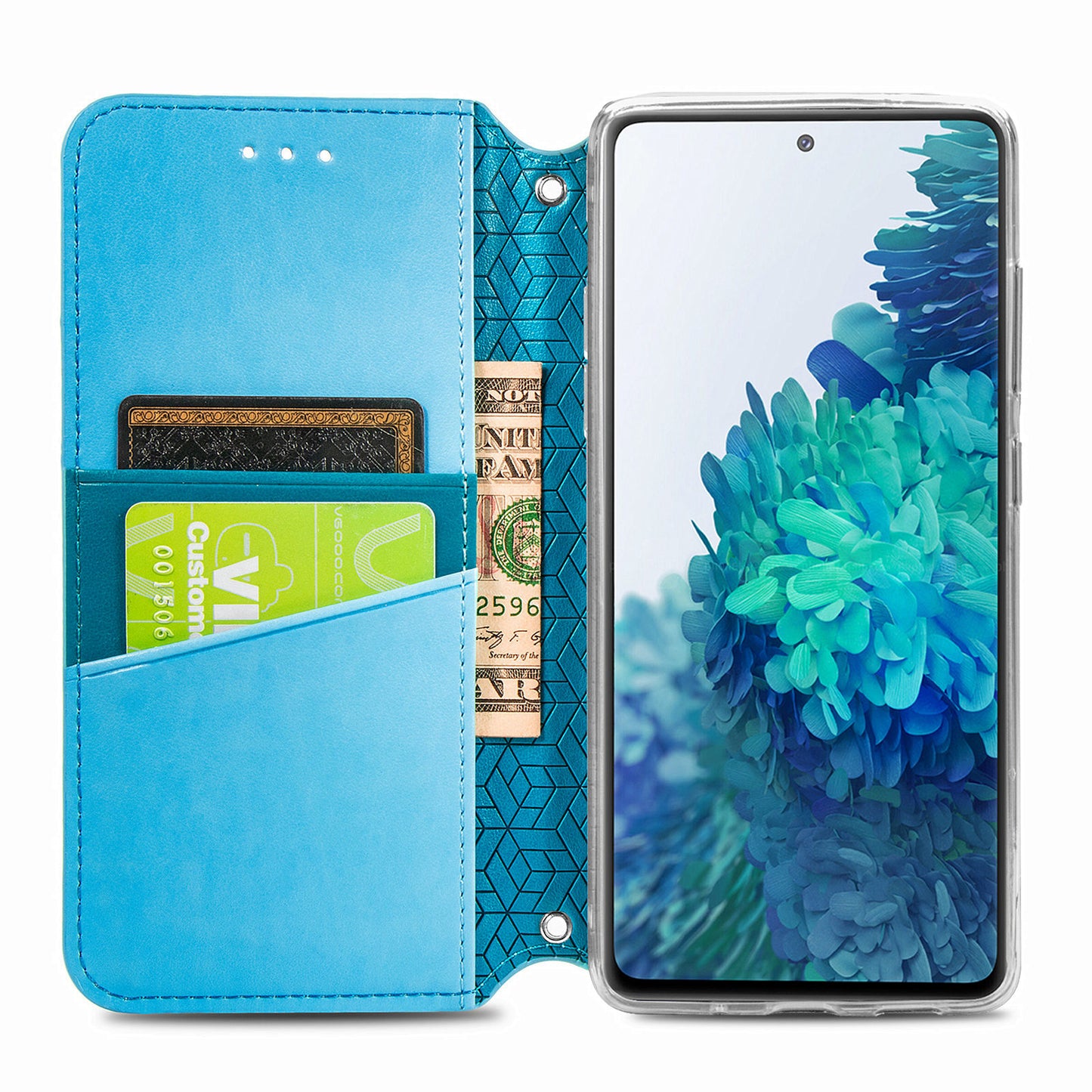 Stand Wallet Design Imprinted Mandala Flower Pattern Auto-absorbed PU Leather Case for Samsung Galaxy S20 FE 4G/FE 5G/S20 Lite/S20 FE 2022 - Blue