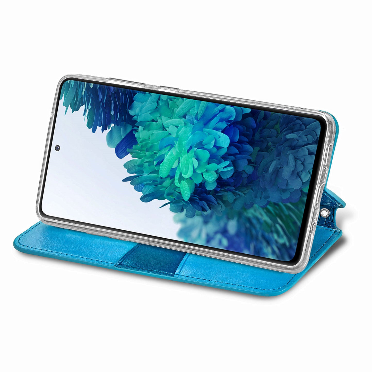 Stand Wallet Design Imprinted Mandala Flower Pattern Auto-absorbed PU Leather Case for Samsung Galaxy S20 FE 4G/FE 5G/S20 Lite/S20 FE 2022 - Blue