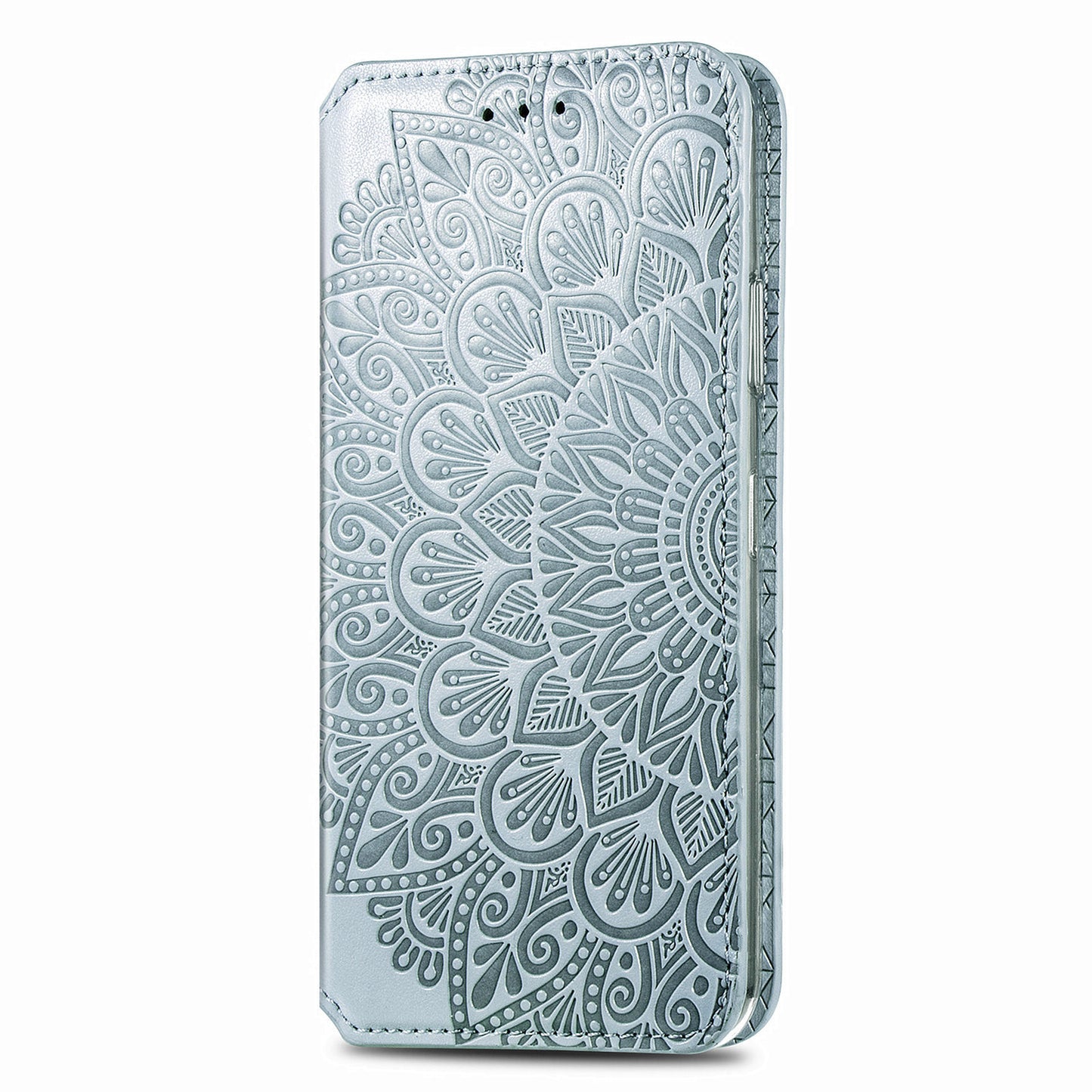 Stand Wallet Design Imprinted Mandala Flower Pattern Auto-absorbed PU Leather Case for Samsung Galaxy S20 FE 4G/FE 5G/S20 Lite/S20 FE 2022 - Grey