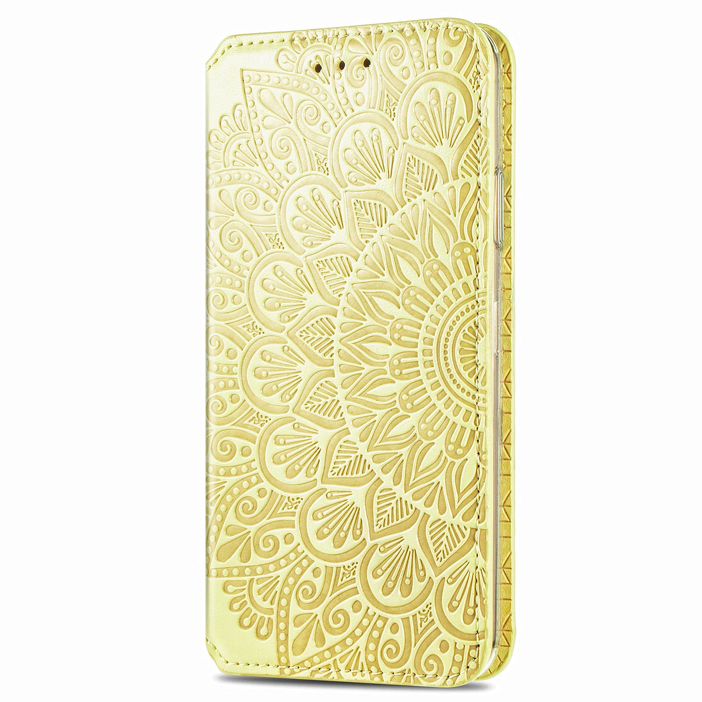 Stand Wallet Design Imprinted Mandala Flower Pattern Auto-absorbed PU Leather Case for Samsung Galaxy S20 FE 4G/FE 5G/S20 Lite/S20 FE 2022 - Yellow