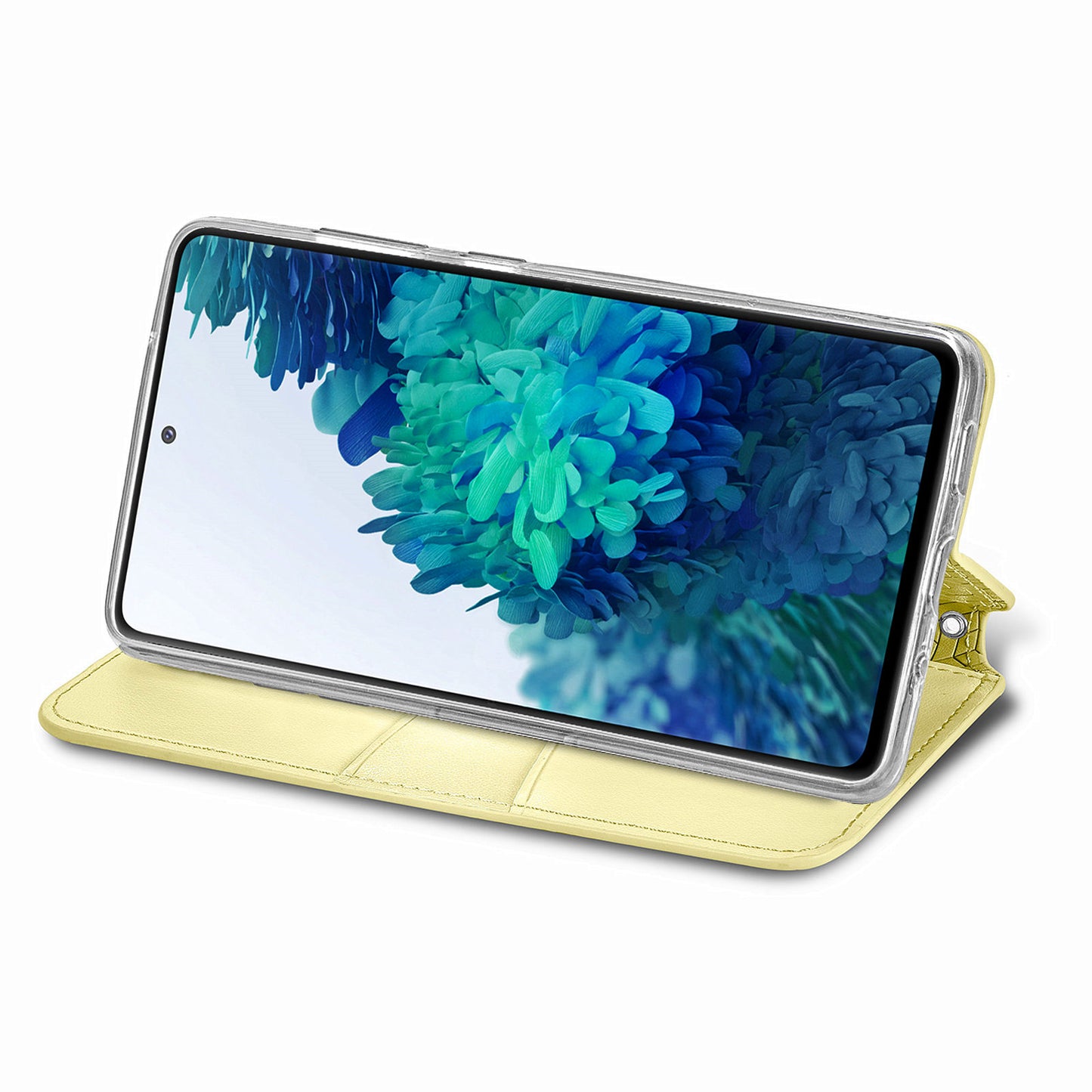 Stand Wallet Design Imprinted Mandala Flower Pattern Auto-absorbed PU Leather Case for Samsung Galaxy S20 FE 4G/FE 5G/S20 Lite/S20 FE 2022 - Yellow
