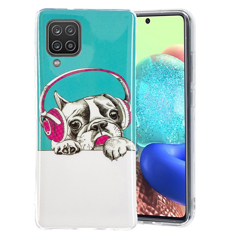 Unique Noctilucent IMD TPU Soft Phone Cover for Samsung Galaxy A12 - Dog With Headphones