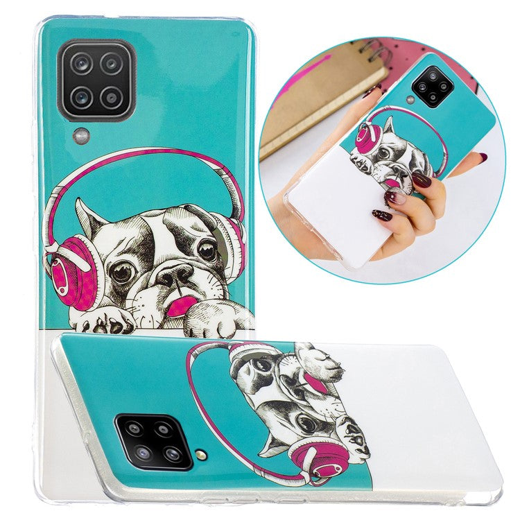 Unique Noctilucent IMD TPU Soft Phone Cover for Samsung Galaxy A12 - Dog With Headphones