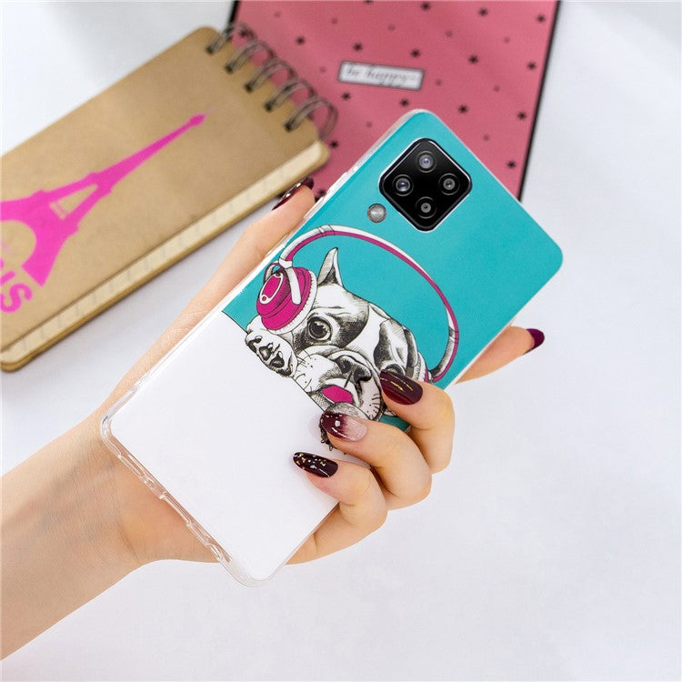 Unique Noctilucent IMD TPU Soft Phone Cover for Samsung Galaxy A12 - Dog With Headphones